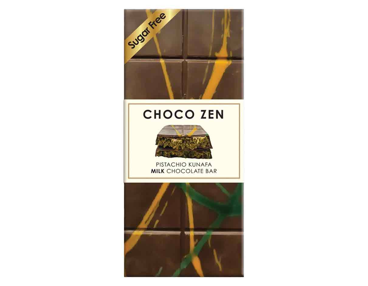 Choco Zen Pistachio Kunafa Milk Chocolate Bar 190g, Sugar Free