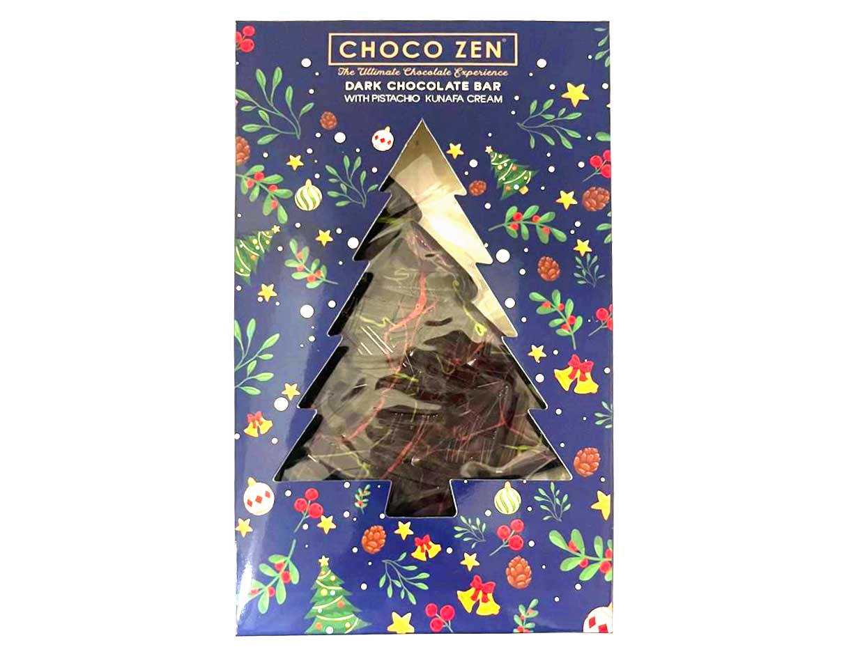 Choco Zen Pistachio Kunafa Cream Dark Chocolate Festive Tree 70g