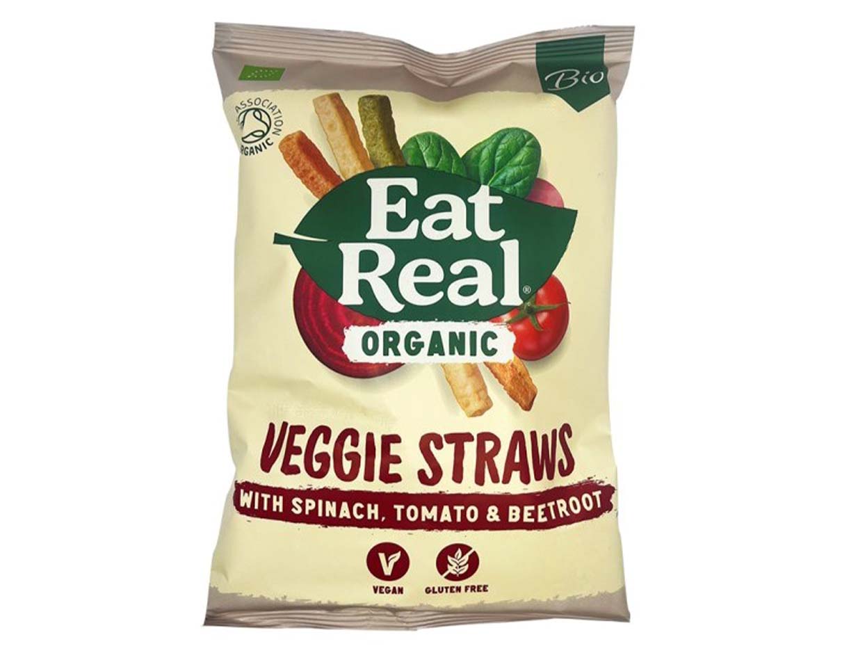 Eat Real Organic Veggie Straws w/ spinach, Tomato & Beetroot 100g, Gluten Free, Vegan 