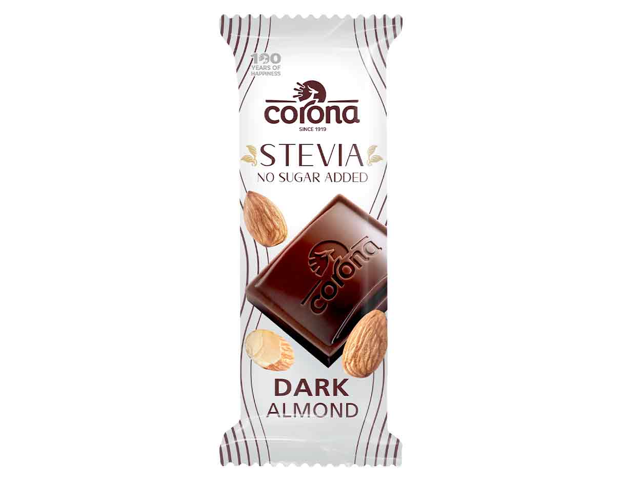 Corona Almond Dark Chocolate Stevia 44g, Vegan, No Added Sugar, Not-So-Organic