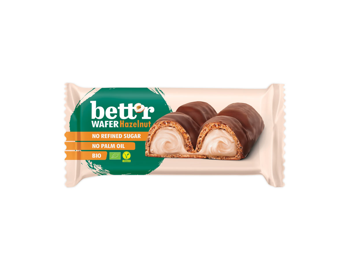 Bett'r Organic Hazelnut Wafer Bar 33g, Vegan