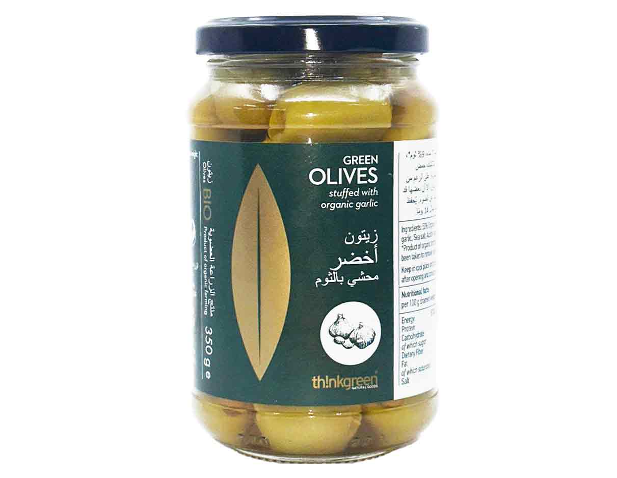 Thinkgreen Organic Green Olives Stuffed With Garlic 350g
