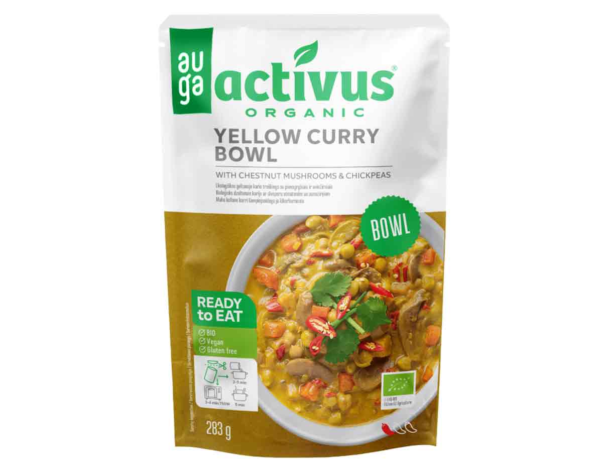 Activus Organic Yellow Curry Bowl With Chestnut Mushrooms & Chickpeas 283g, Gluten Free, Vegan