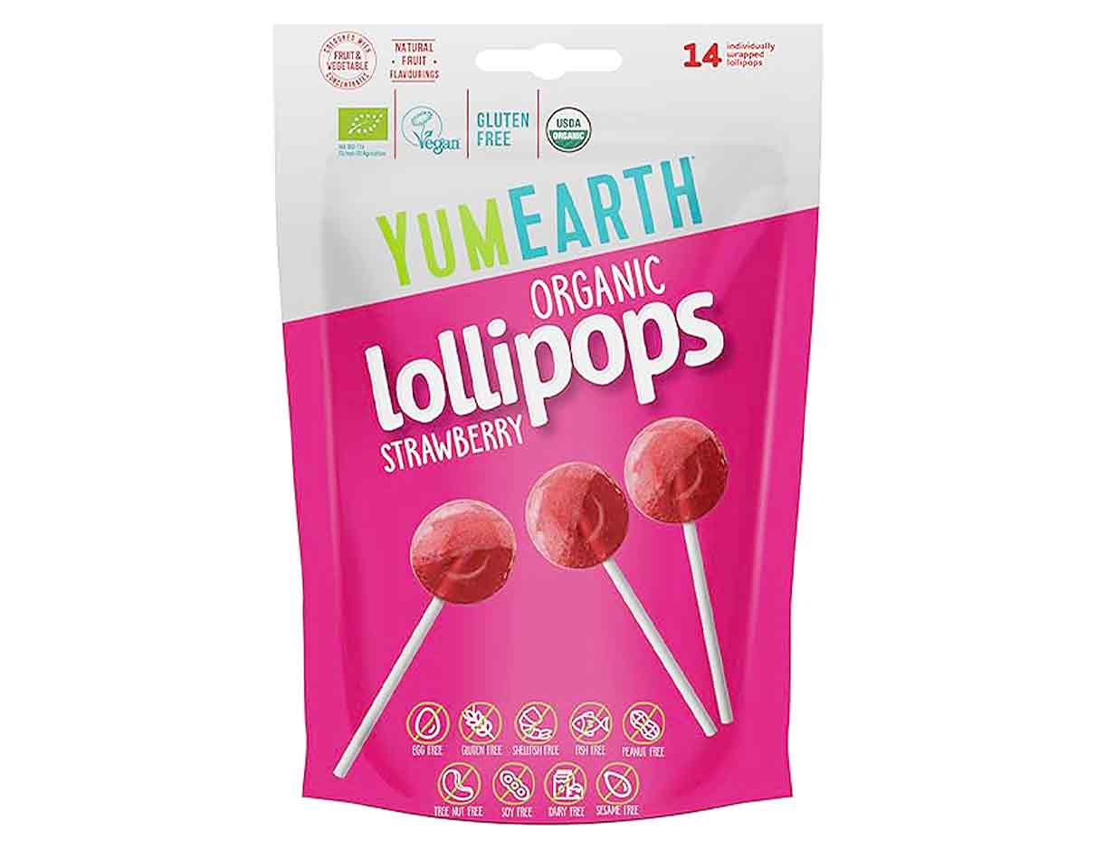 يام إيرث مصاصات الفراولة العضوية 14 قطعة، خالية من الغلوتين، نباتية