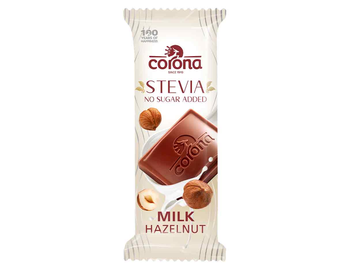 Corona Hazelnut Milk Chocolate Stevia 44g, No Added Sugar, Not-So-Organic
