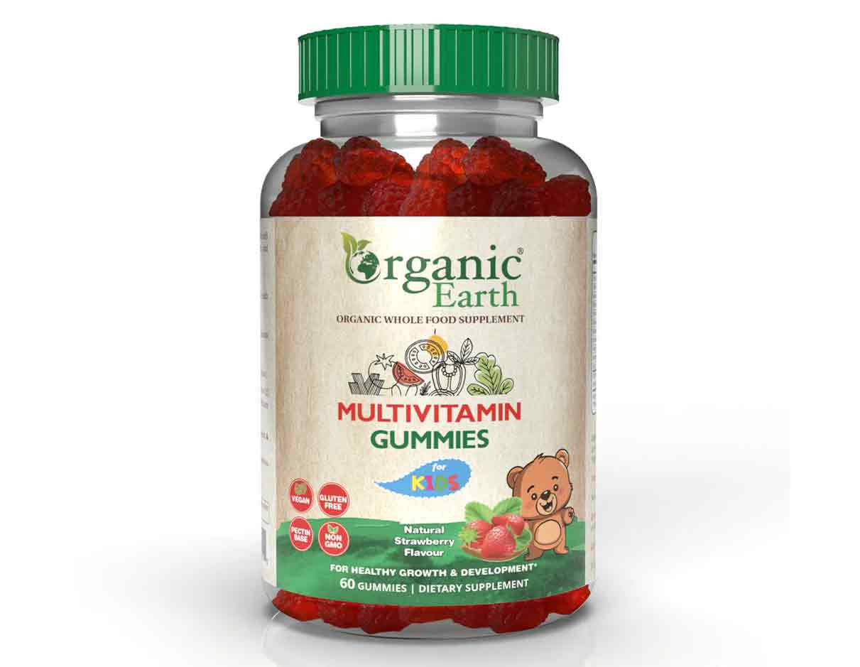 Organic Kid's Strawberry Flavor Multivitamin Gummies, Gluten Free